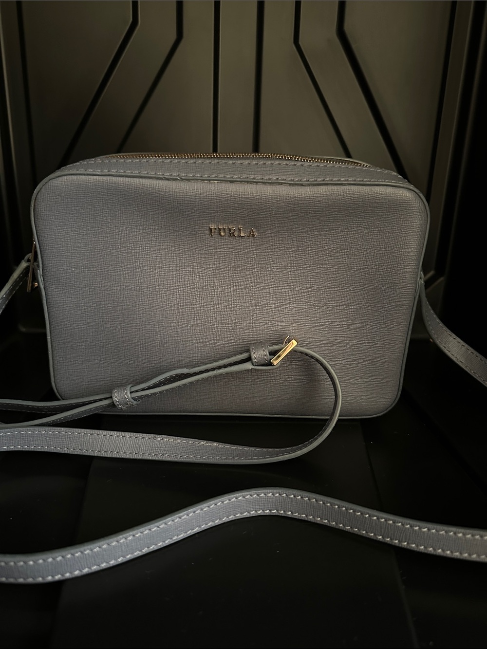 FURLA Lily Shoulder Bag Blue Saffiano Leather Adjustable Strap & Furla Dust Bag